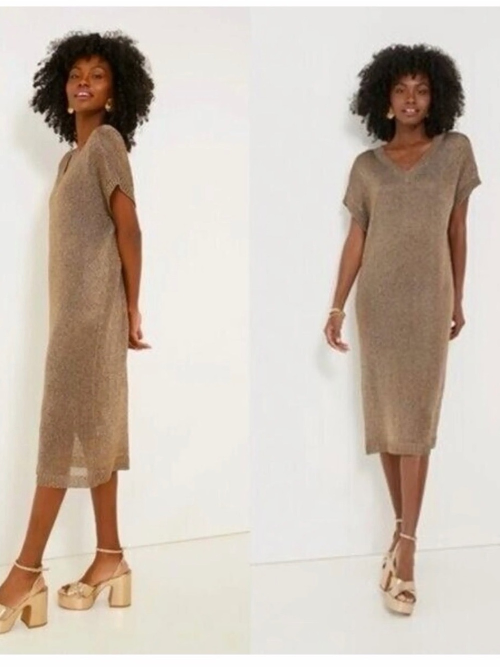 Tuckernuck Metallic Gold Knit Midi Dress